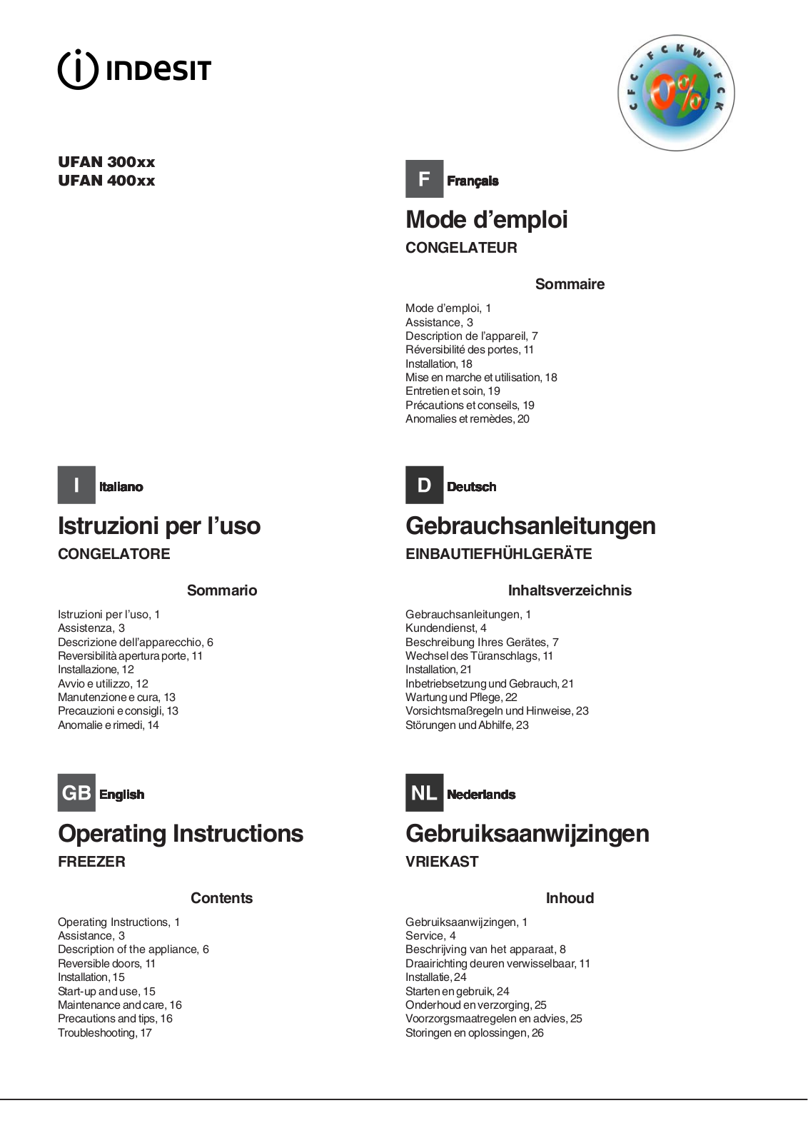 INDESIT UFAAN400 User Manual