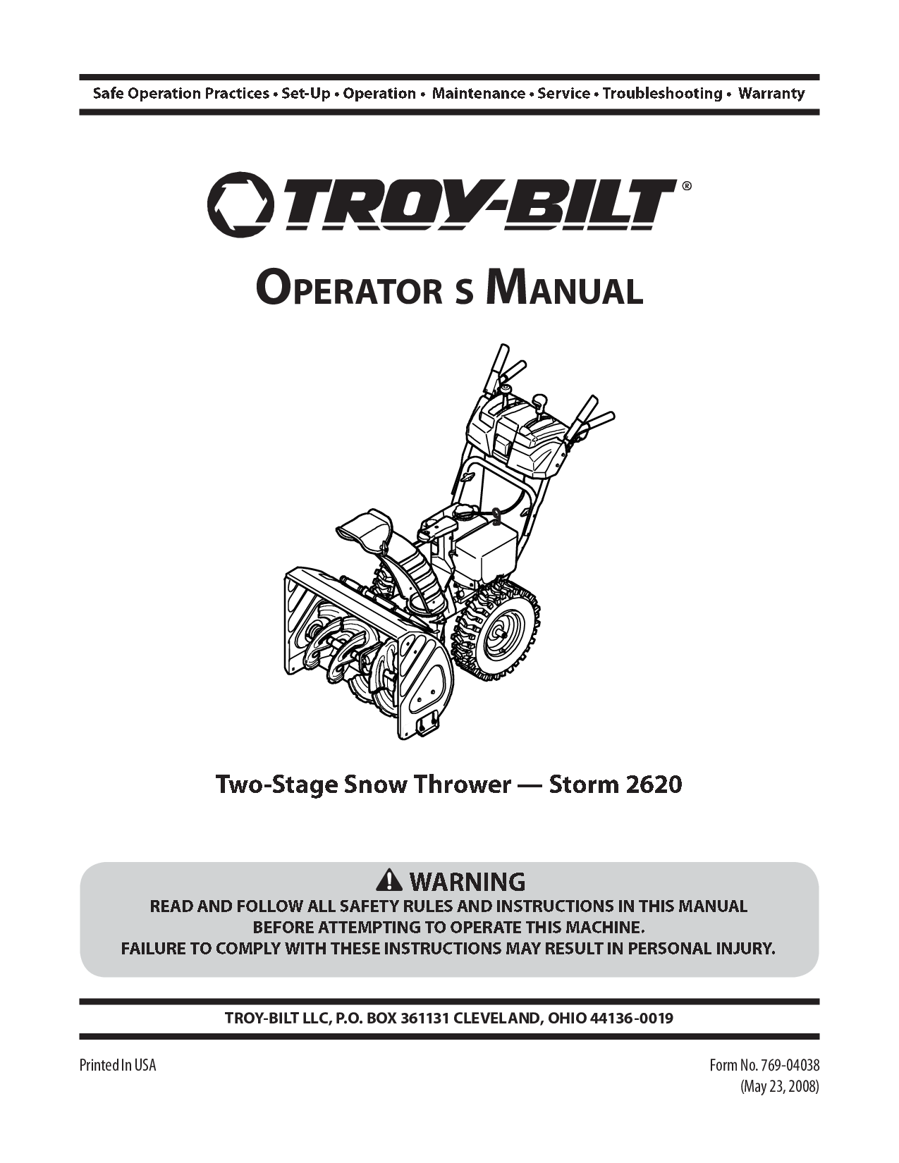 Troy-Bilt Storm 2620 User Manual