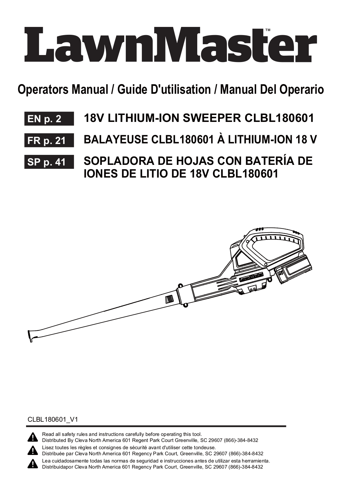 Lawnmaster CLBL180601 User Manual