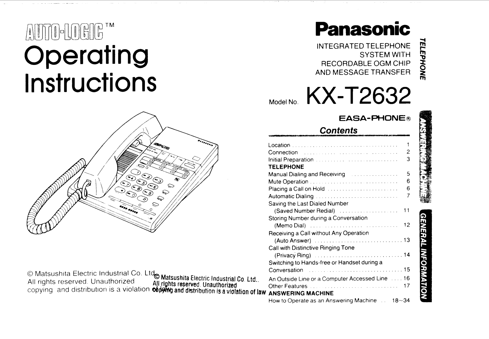Panasonic kx-t2632 Operation Manual