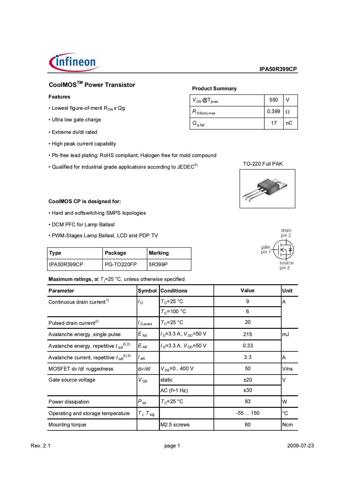 Datasheet ipa50r399cp_rev2.1 Datasheet - ManualMachine.com