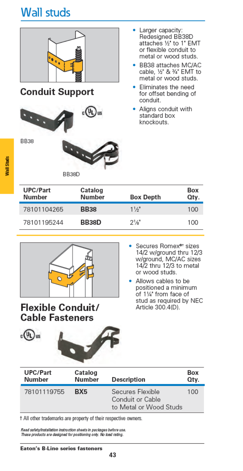 Cooper B-Line Wall studs Catalog Page