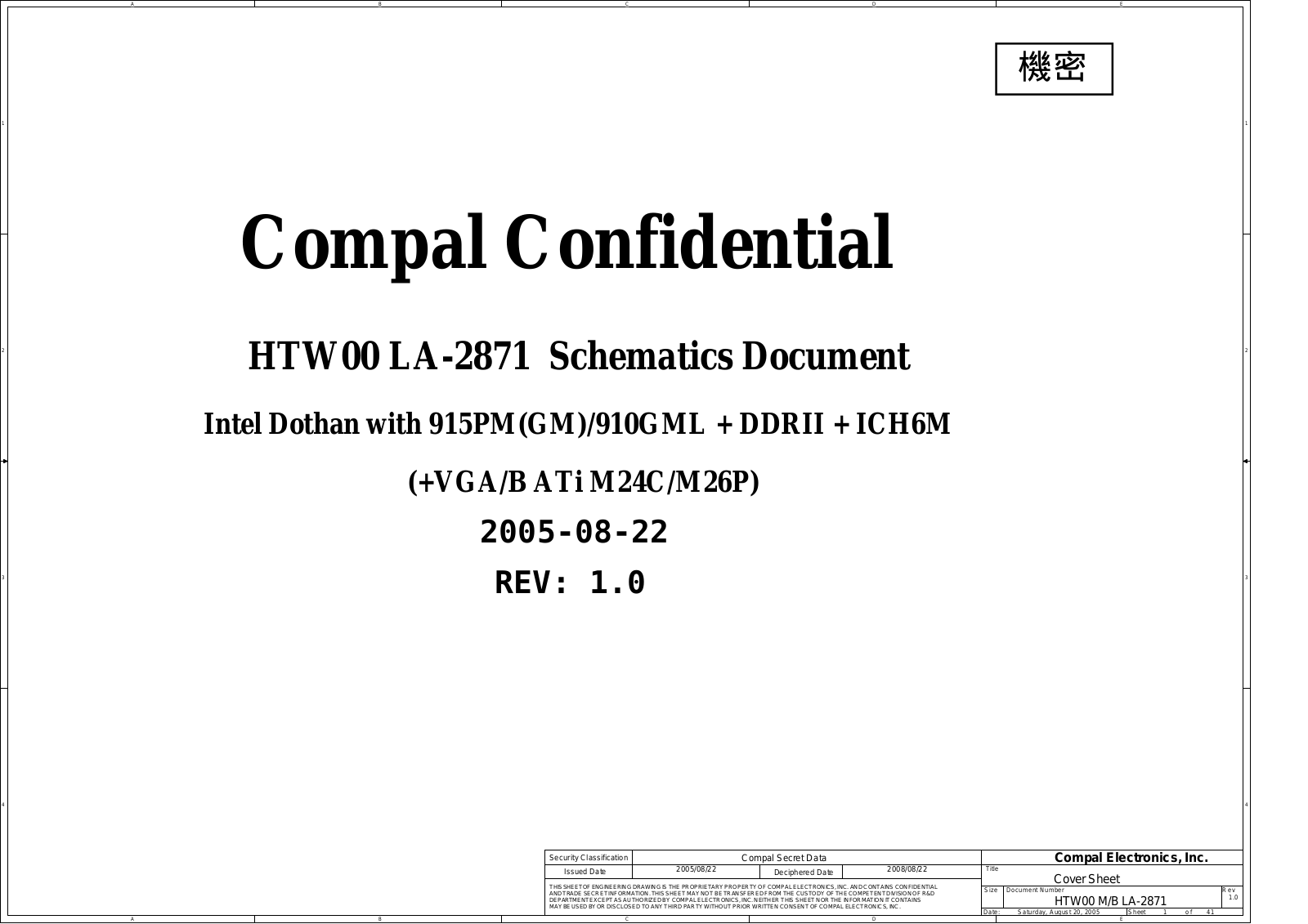Toshiba HTW00 LA-2871 Schematics Document