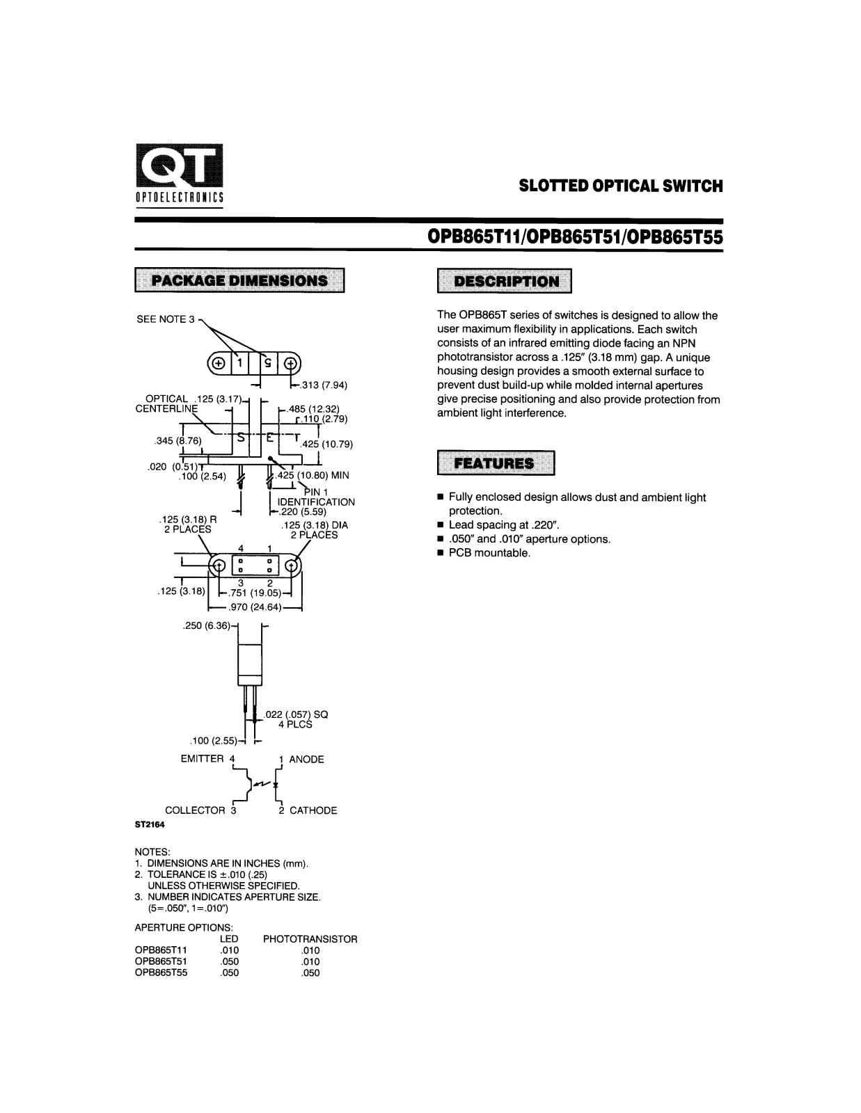 QT OPB865T55, OPB865T51, OPB865T11 Datasheet