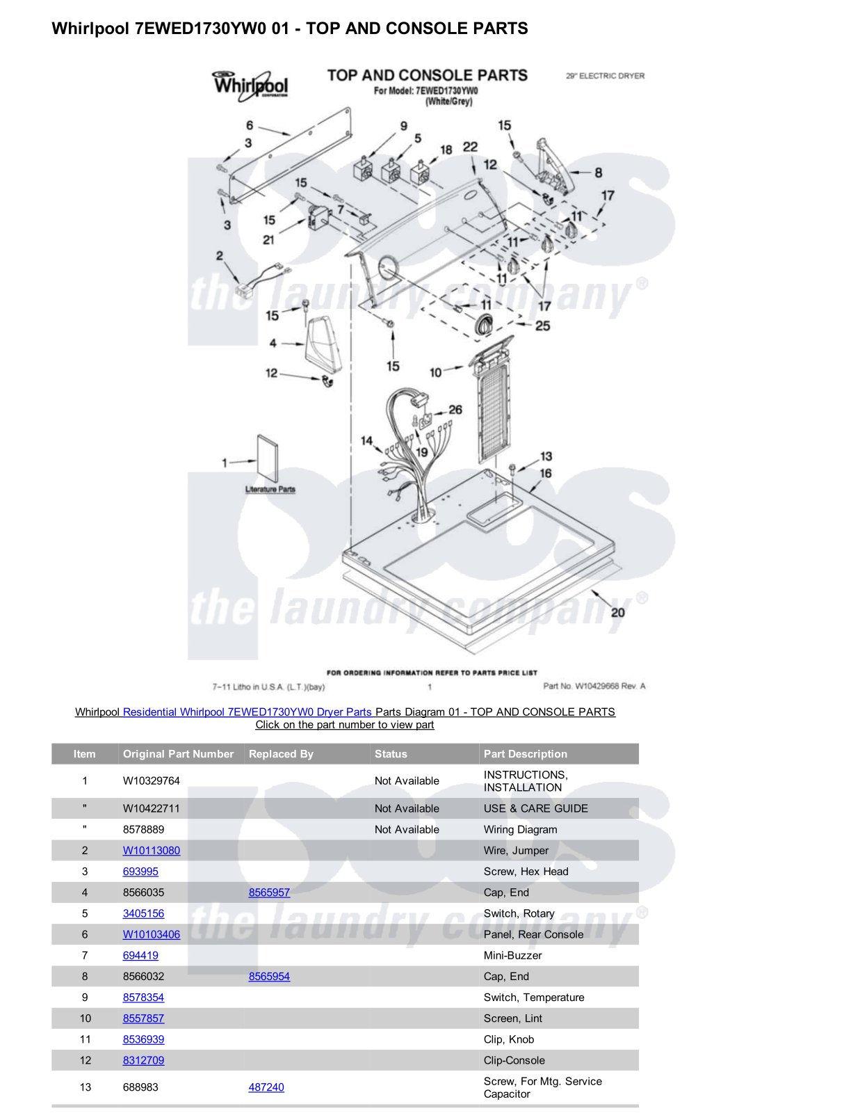 Whirlpool 7EWED1730YW0 Parts Diagram