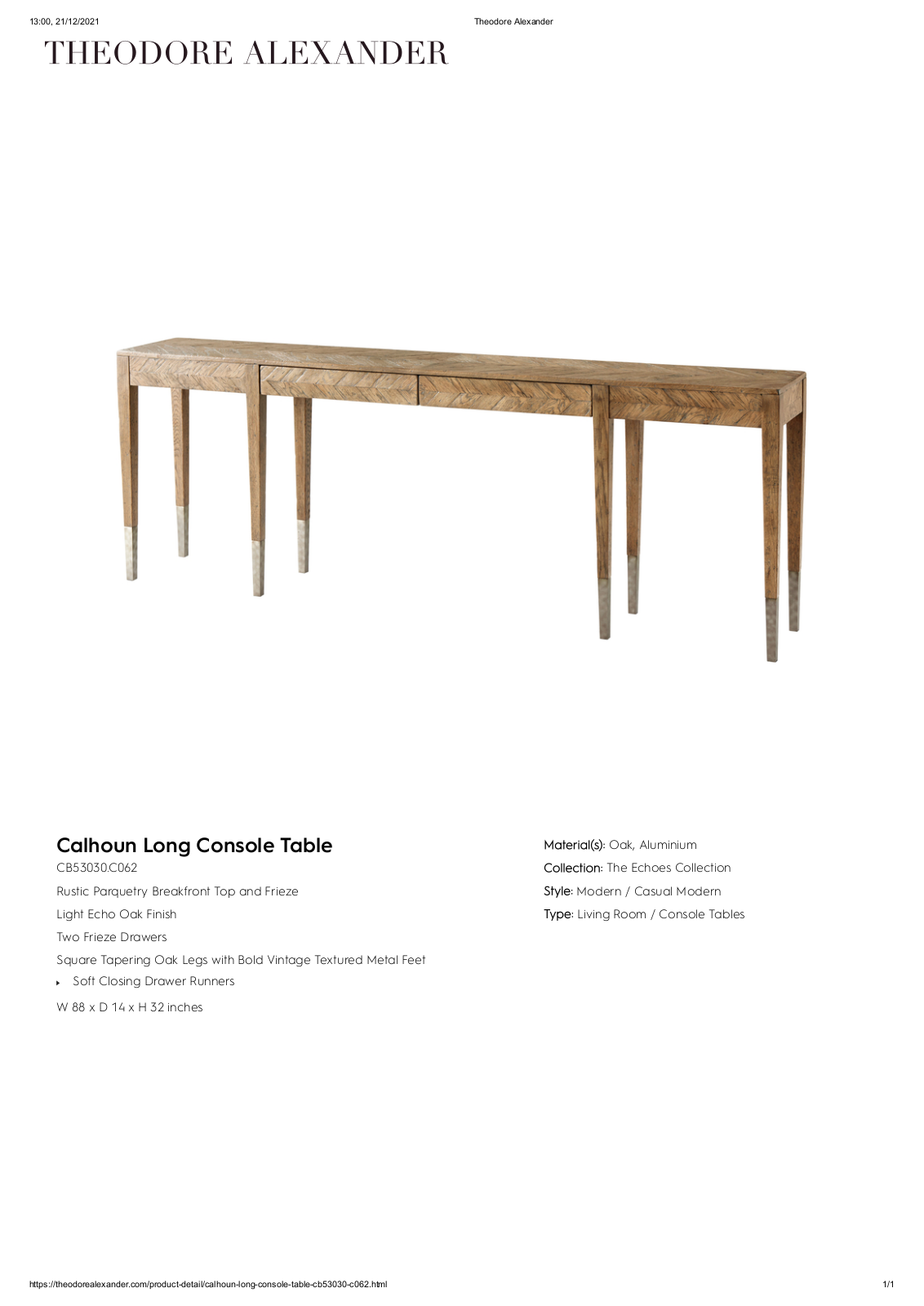 Theodore Alexander FPLJ3309 Specifications - ManualMachine.com