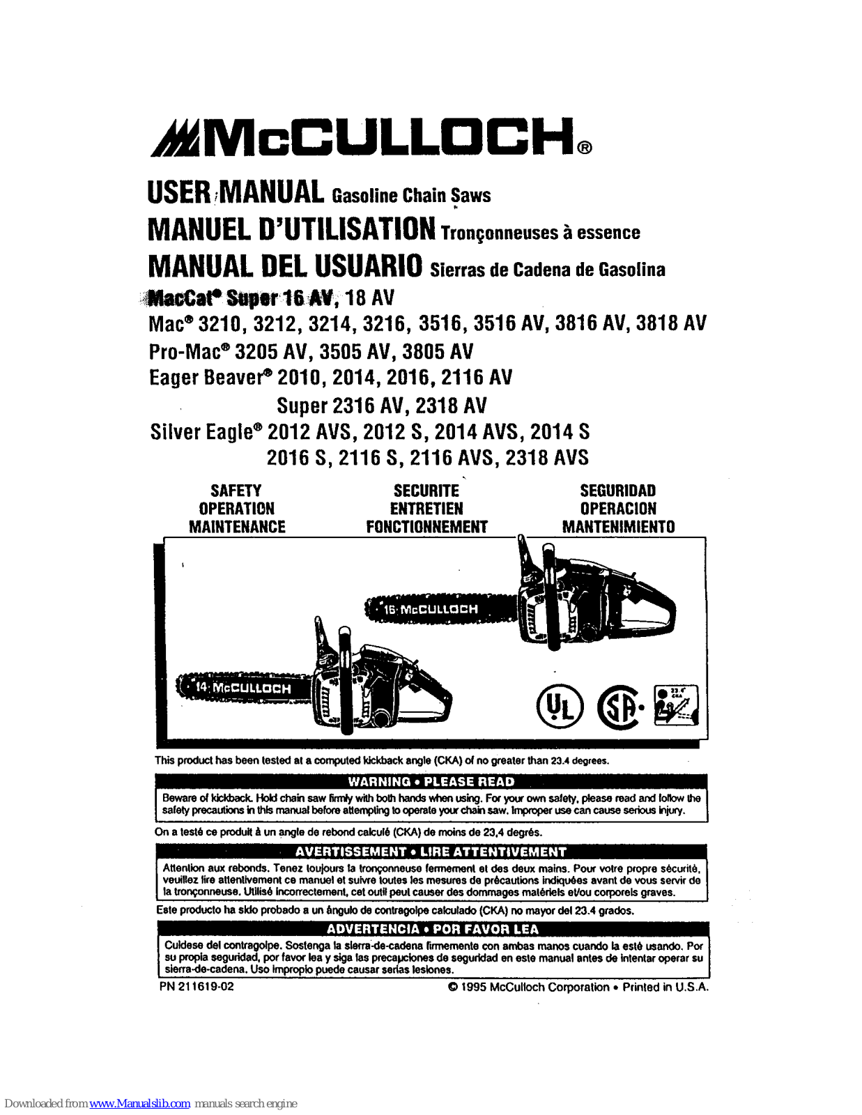 McCulloch MacCat Super 16AV, Mac 3212, MacCat Super 18AV, Mac 3210, Mac 3214 User Manual - ManualMachine.com