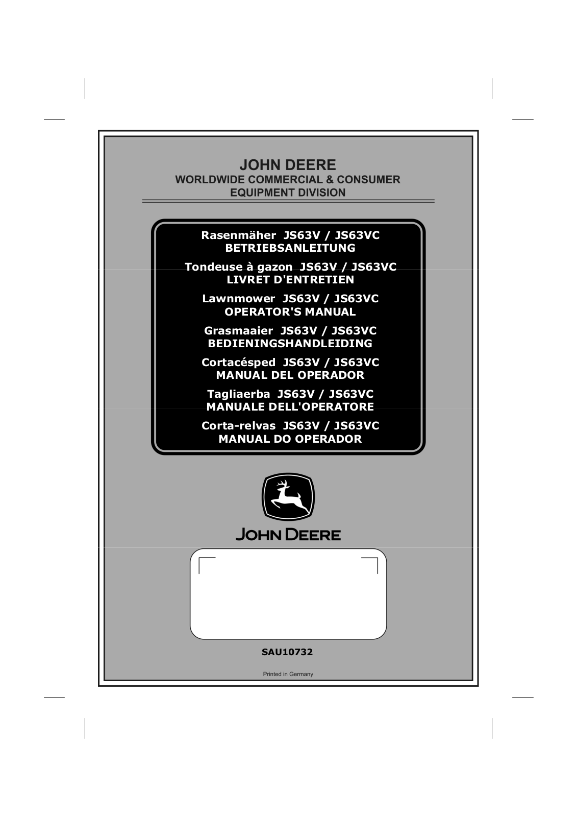 John Deere JS63VC, JS63V User Manual