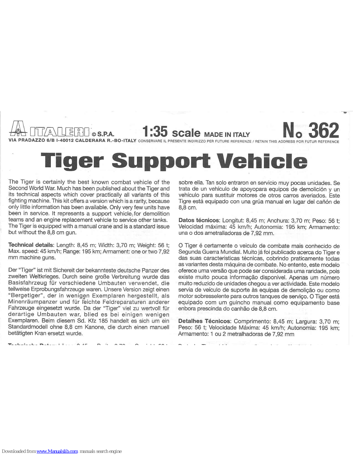 Italeri 362 User Manual