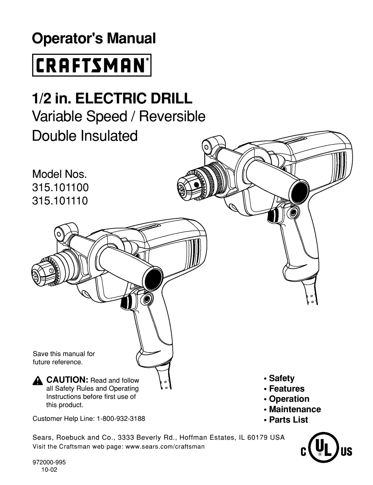 Craftsman 315101110, 315101100 Owner’s Manual