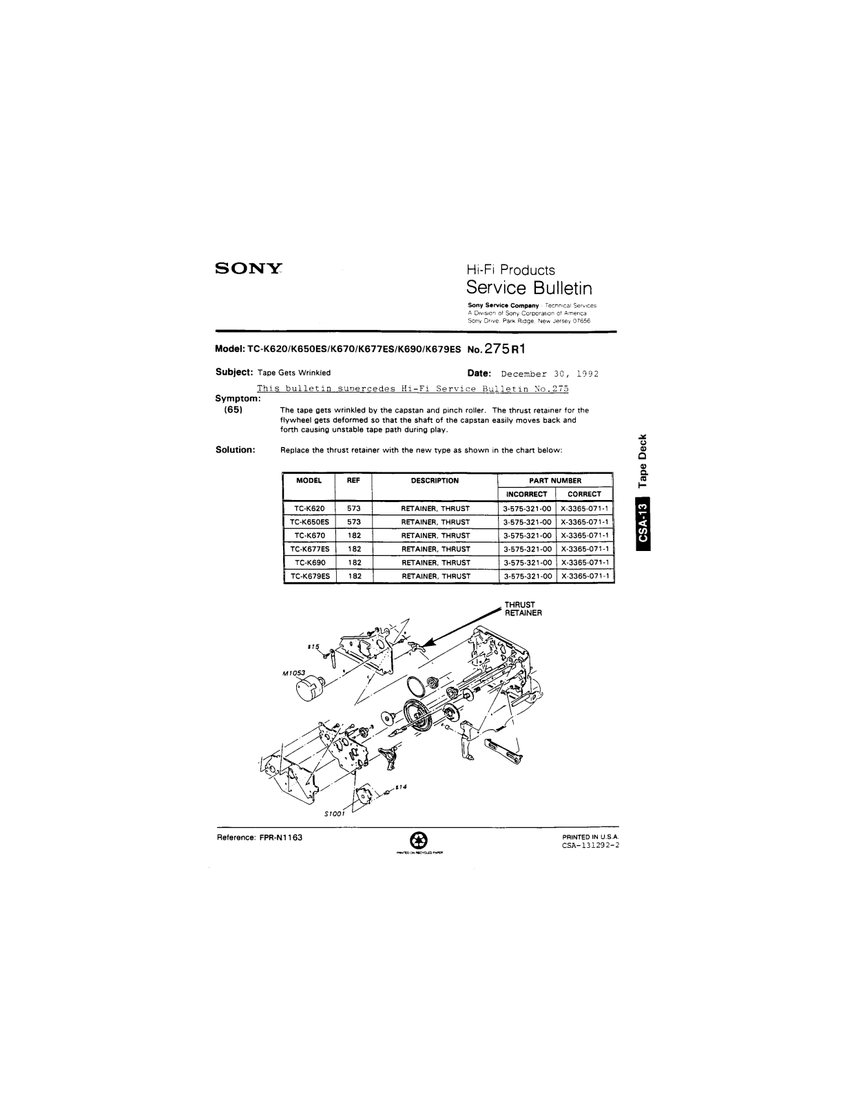 Sony TC-K620, TC-K650ES, TC-K670, TC-K677ES, TC-K690 Service Manual