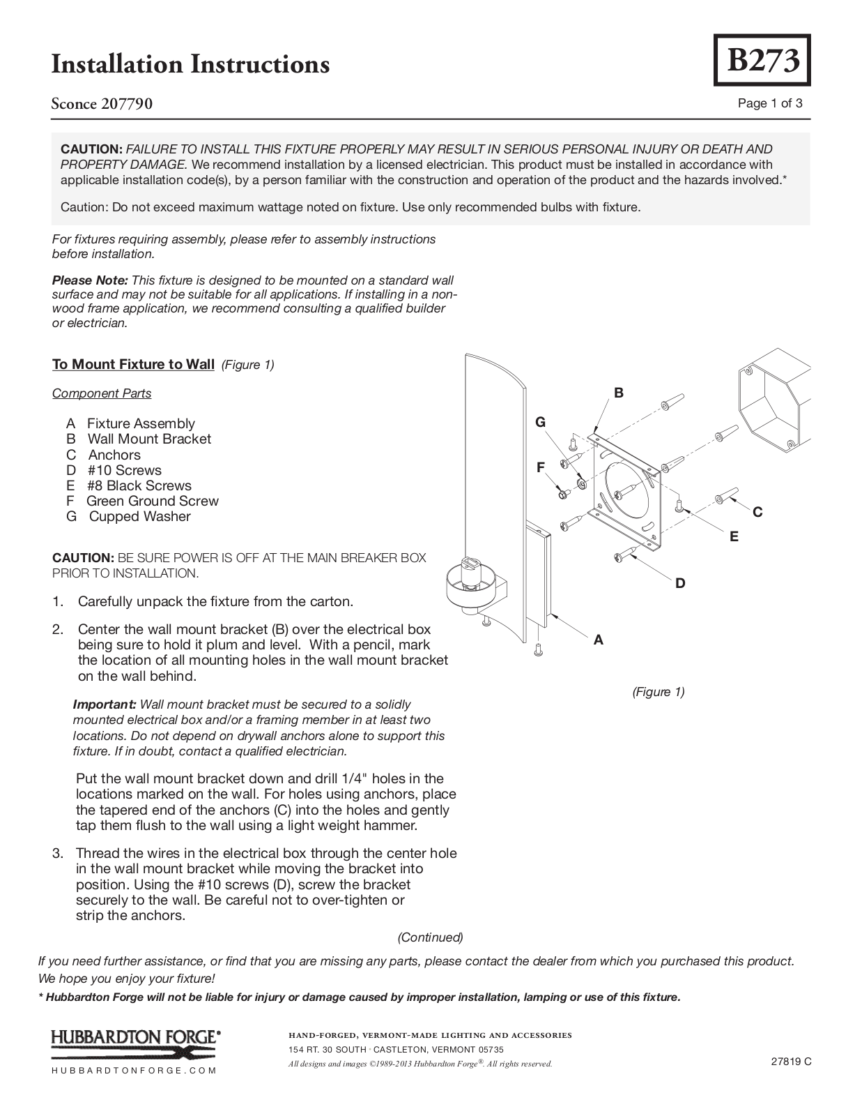 Hubbardton Forge 207790 User Manual