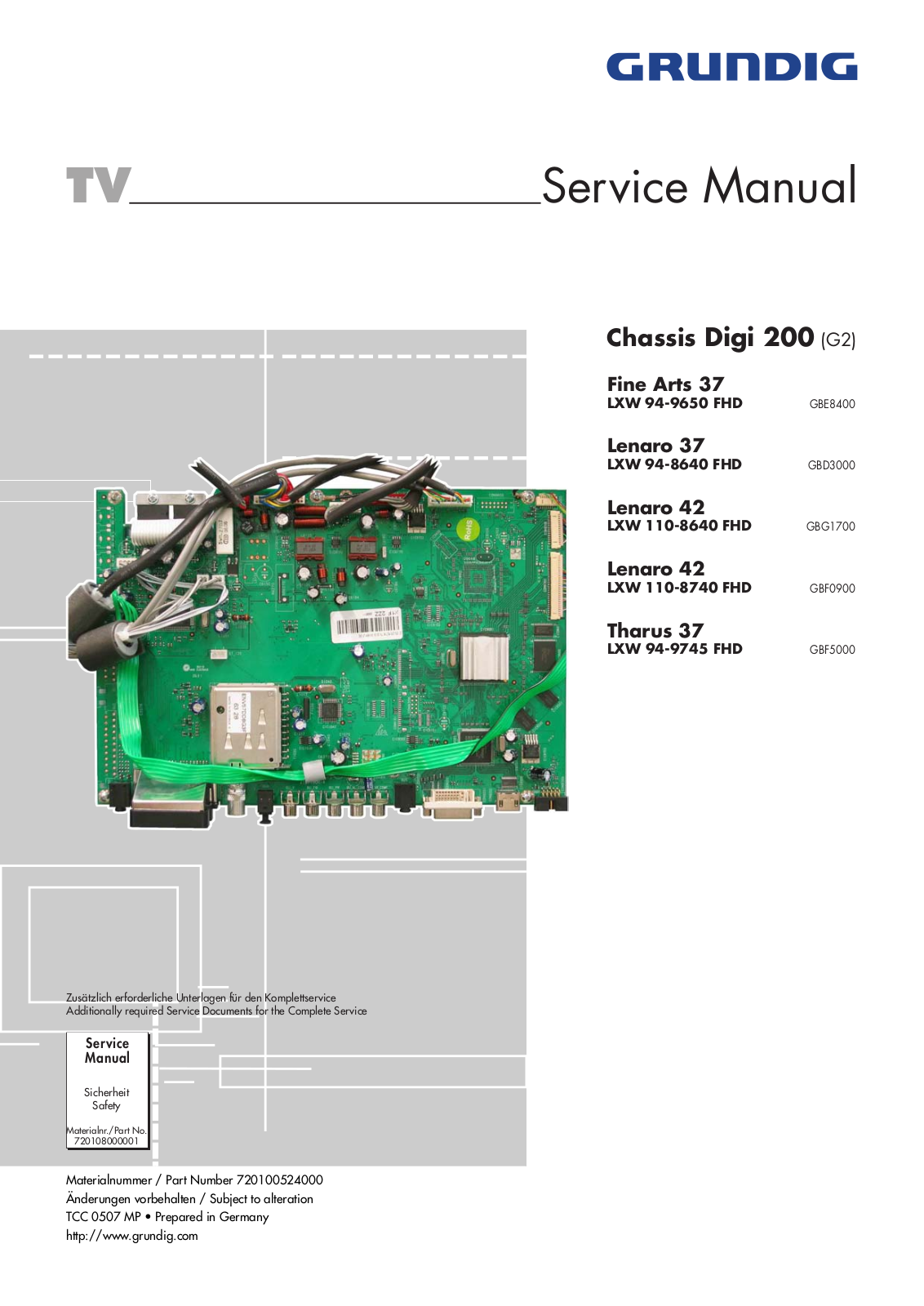 Grundig Fine Arts 37 LXW94-9650 Schematic