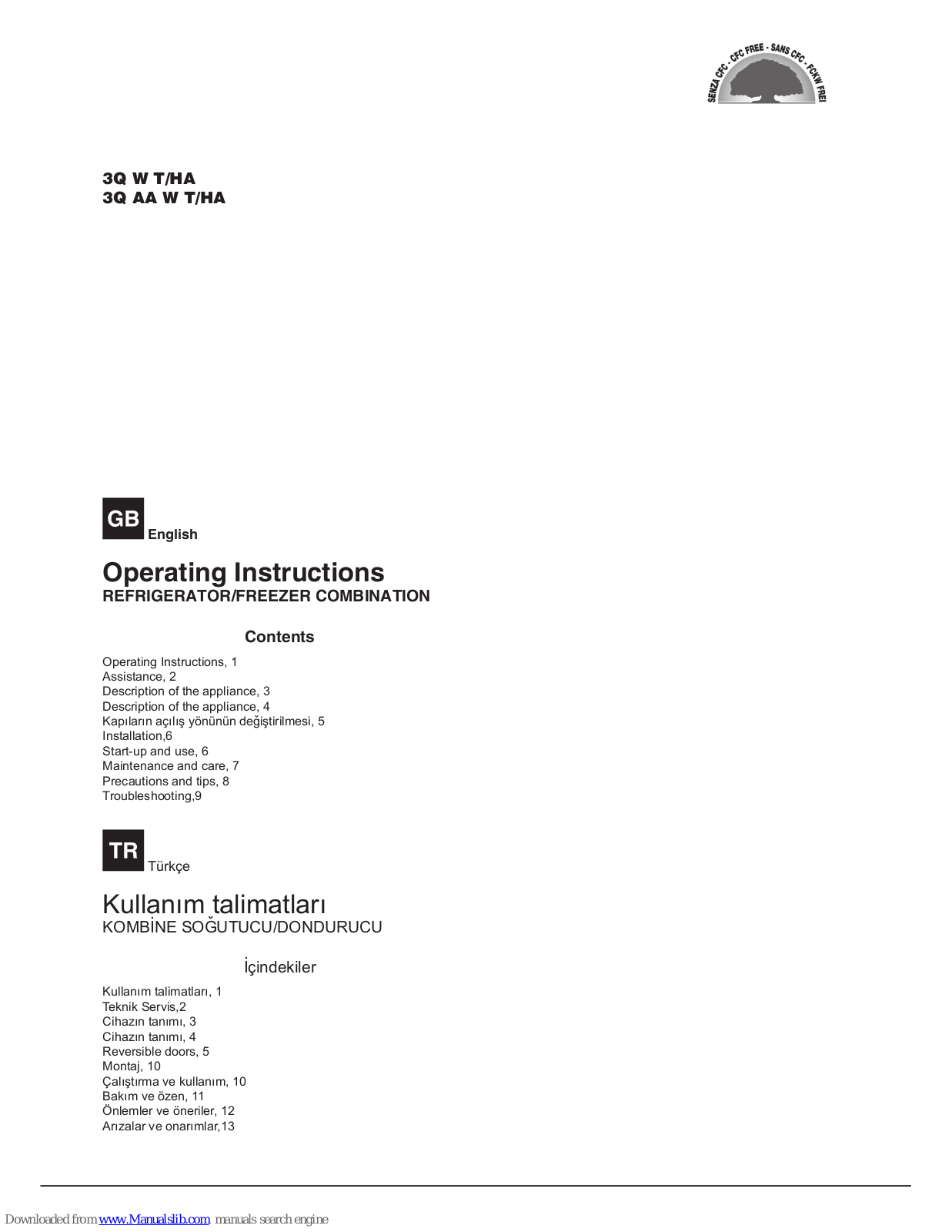 Indesit 3Q W T/HA, 3Q AA W T/HA Operating Instructions Manual