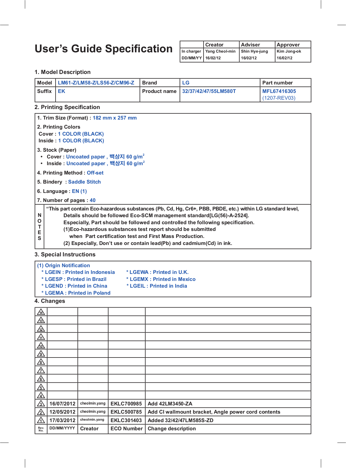 LG 42LM3450 Owner's Manual