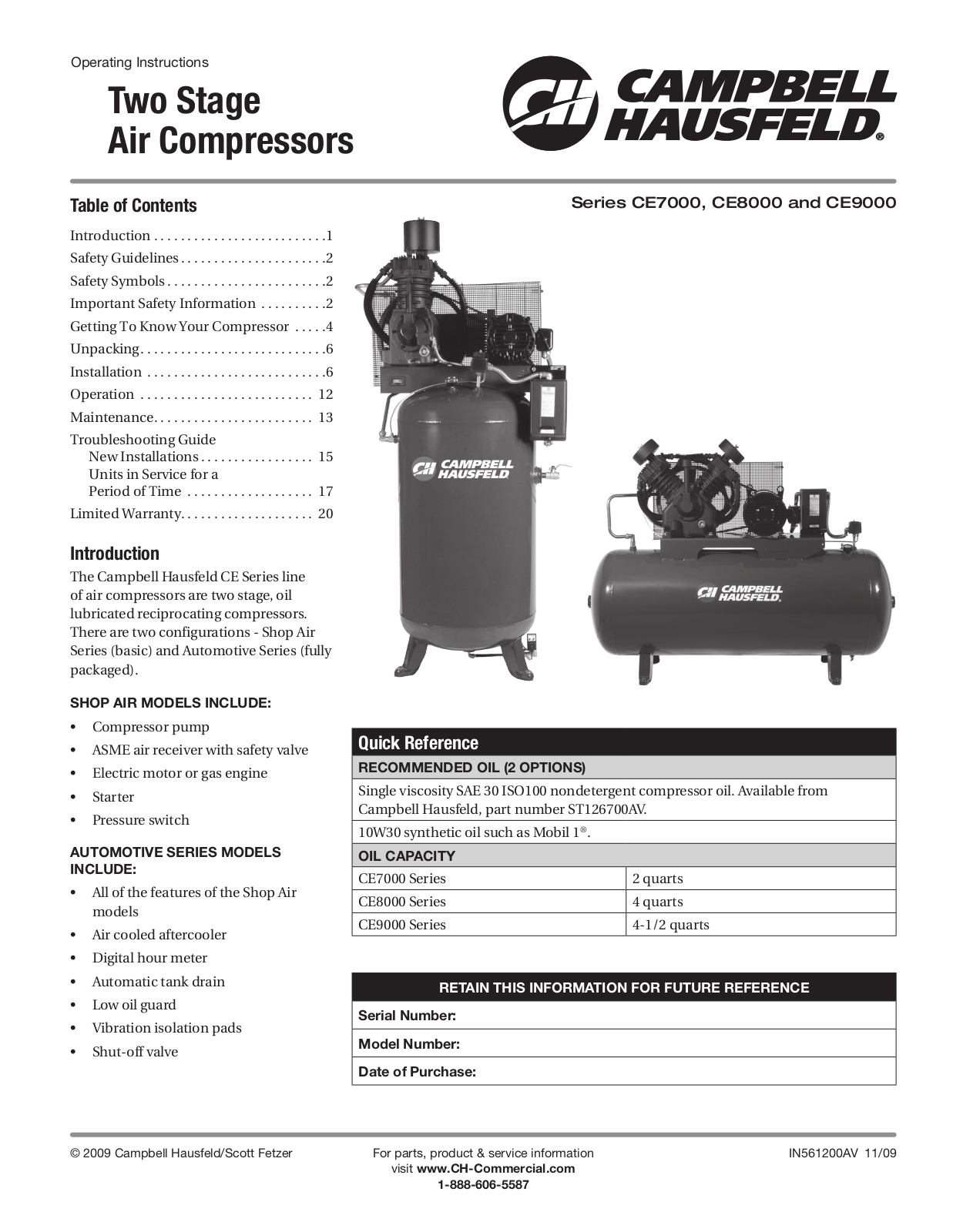 Campbell Hausfeld CE9000, CE8000, CE7000, IN561200AV User Manual