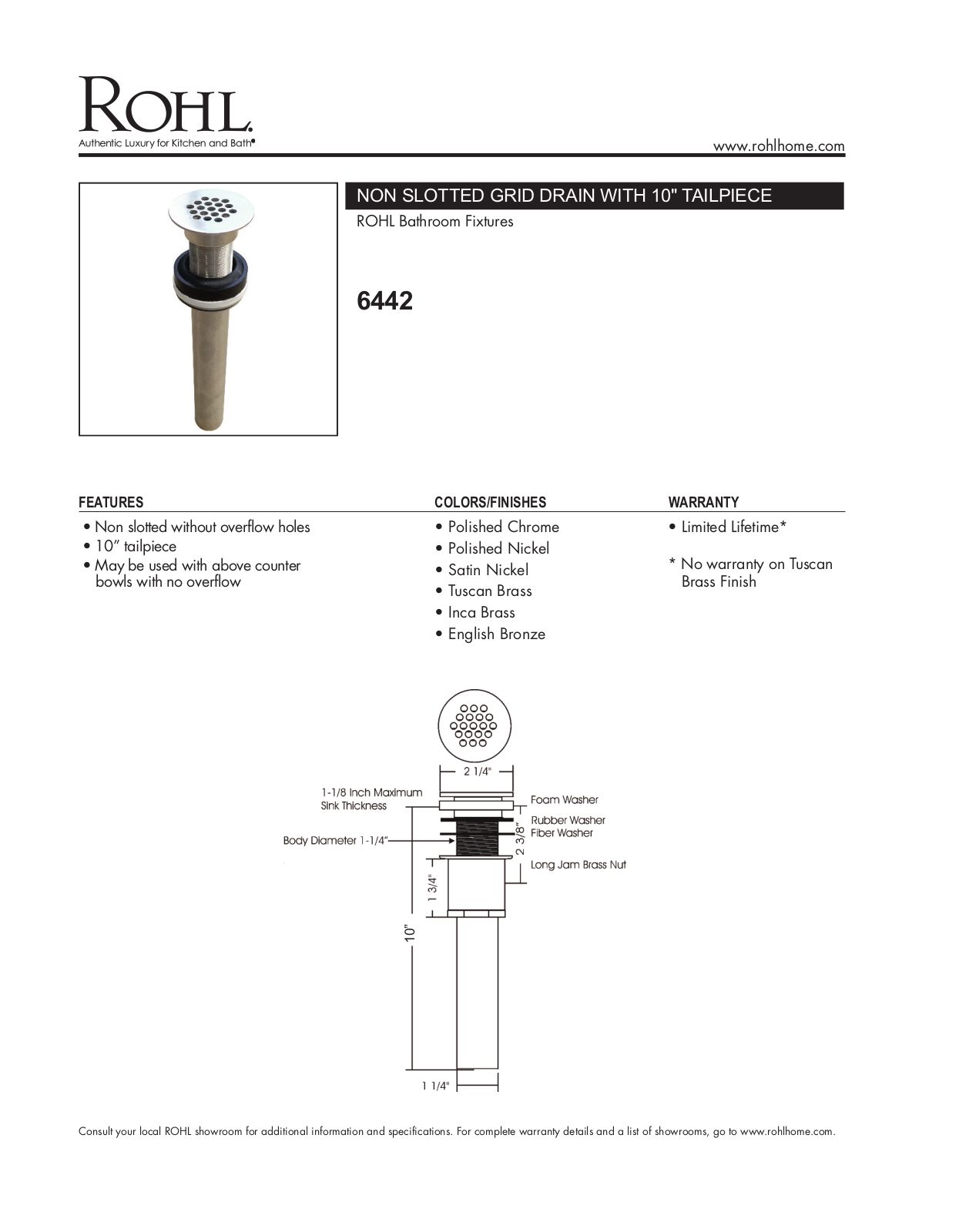 Rohl 6442STN Specifications