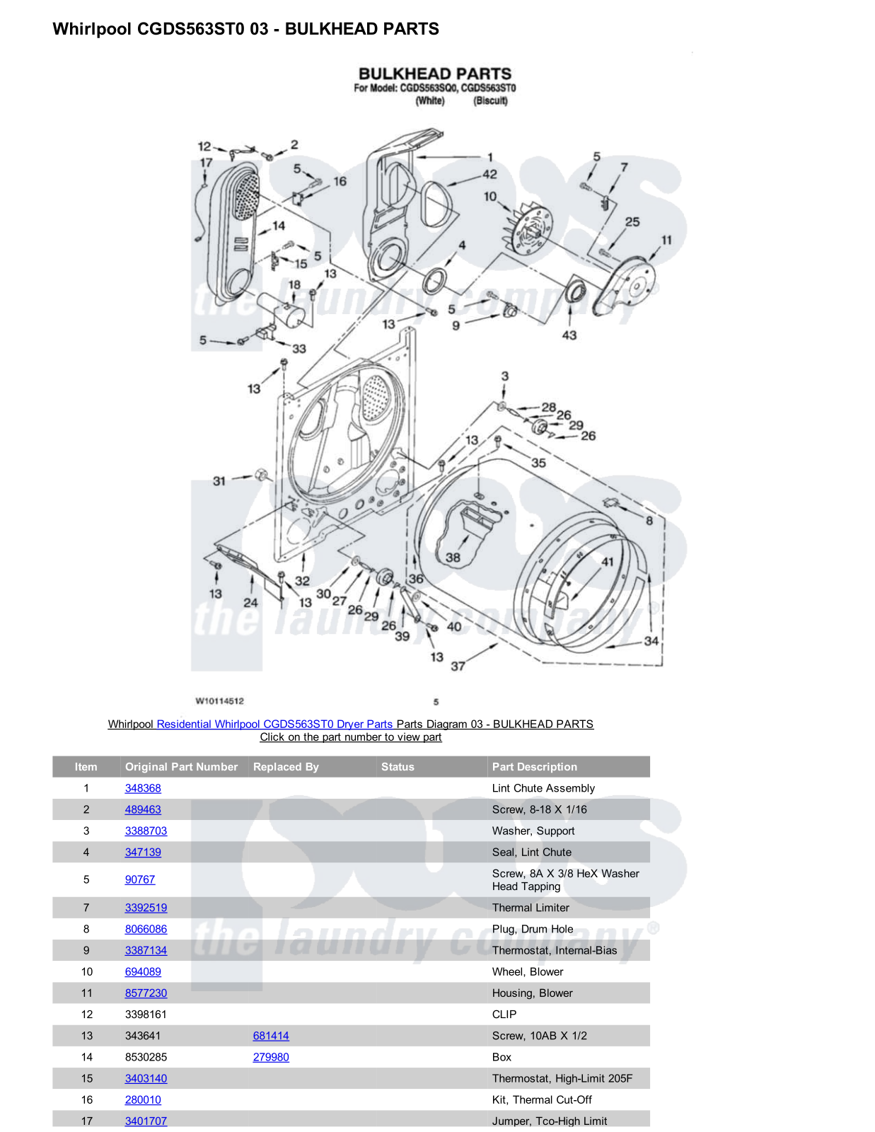 Whirlpool CGDS563ST0 Parts Diagram