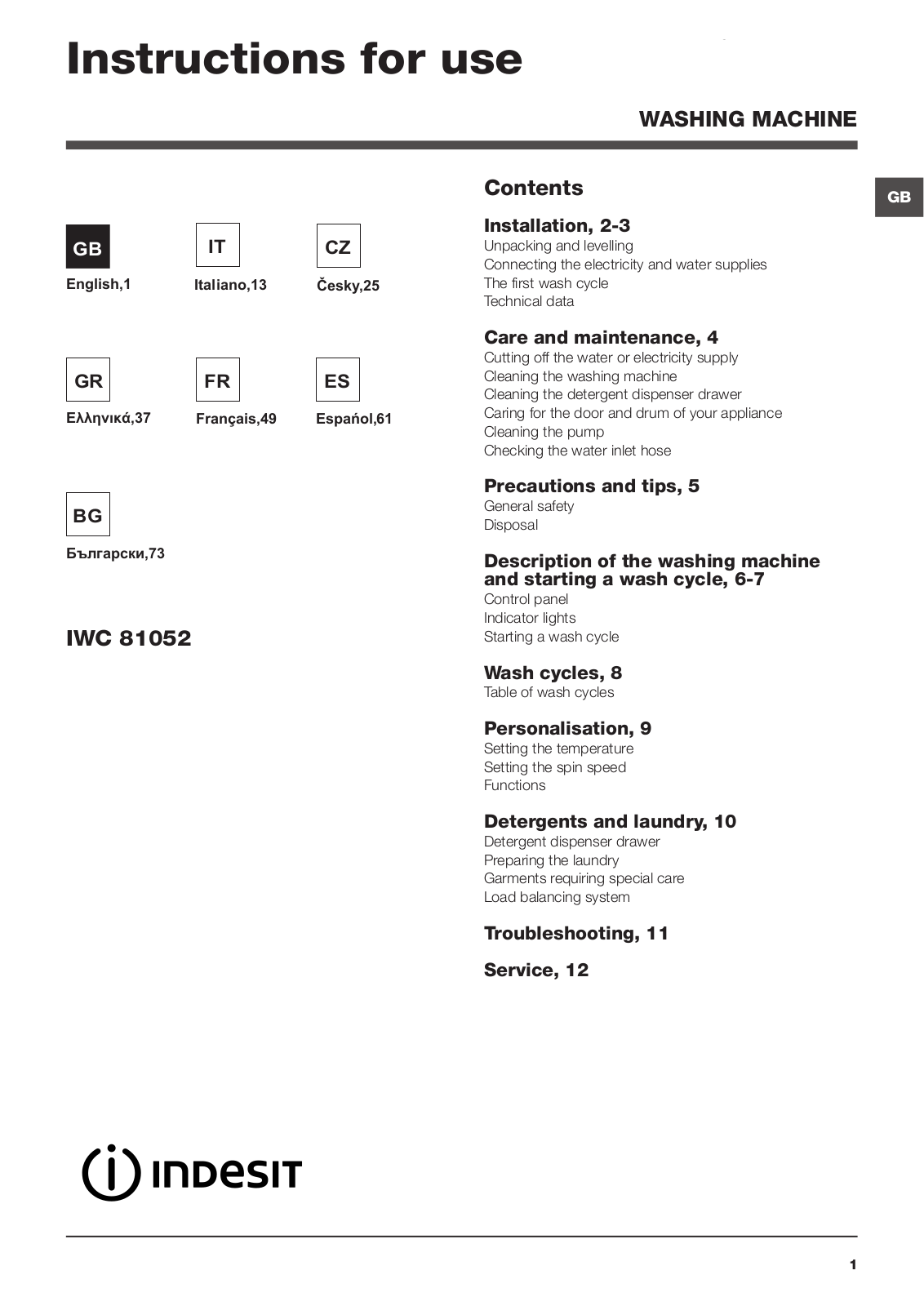 INDESIT IWC 81052 CECO EU.M User Manual