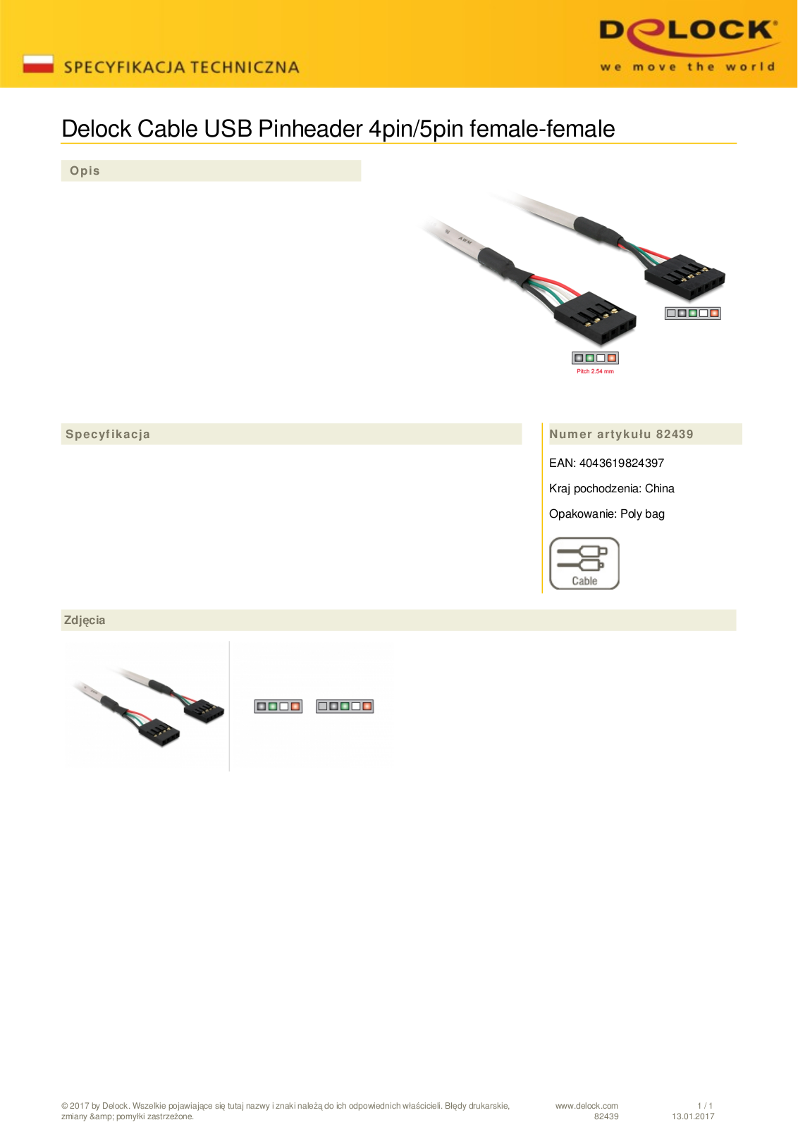 DeLOCK USB cable 4-Pin-5-Pin 0.5m User Manual