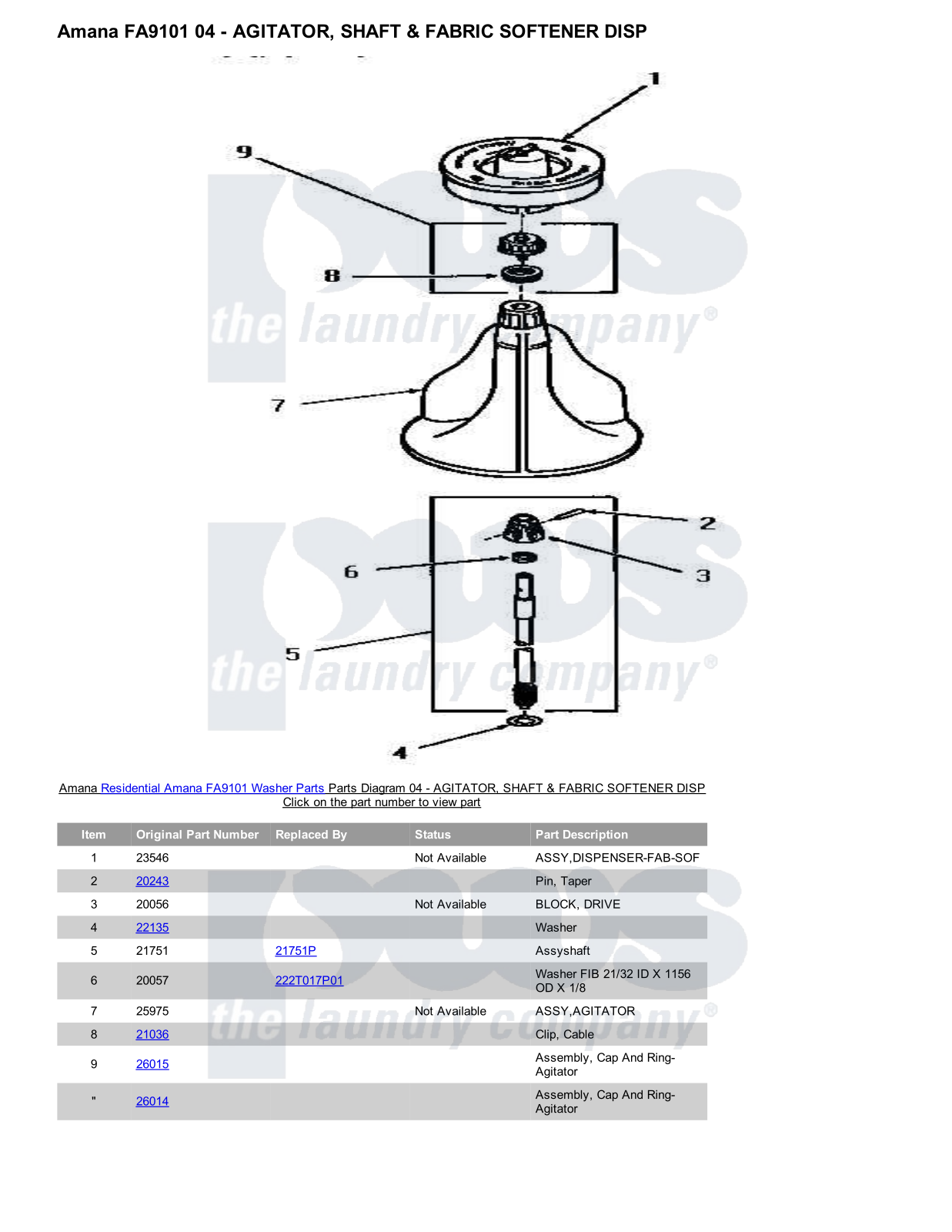 Amana FA9101 Parts Diagram