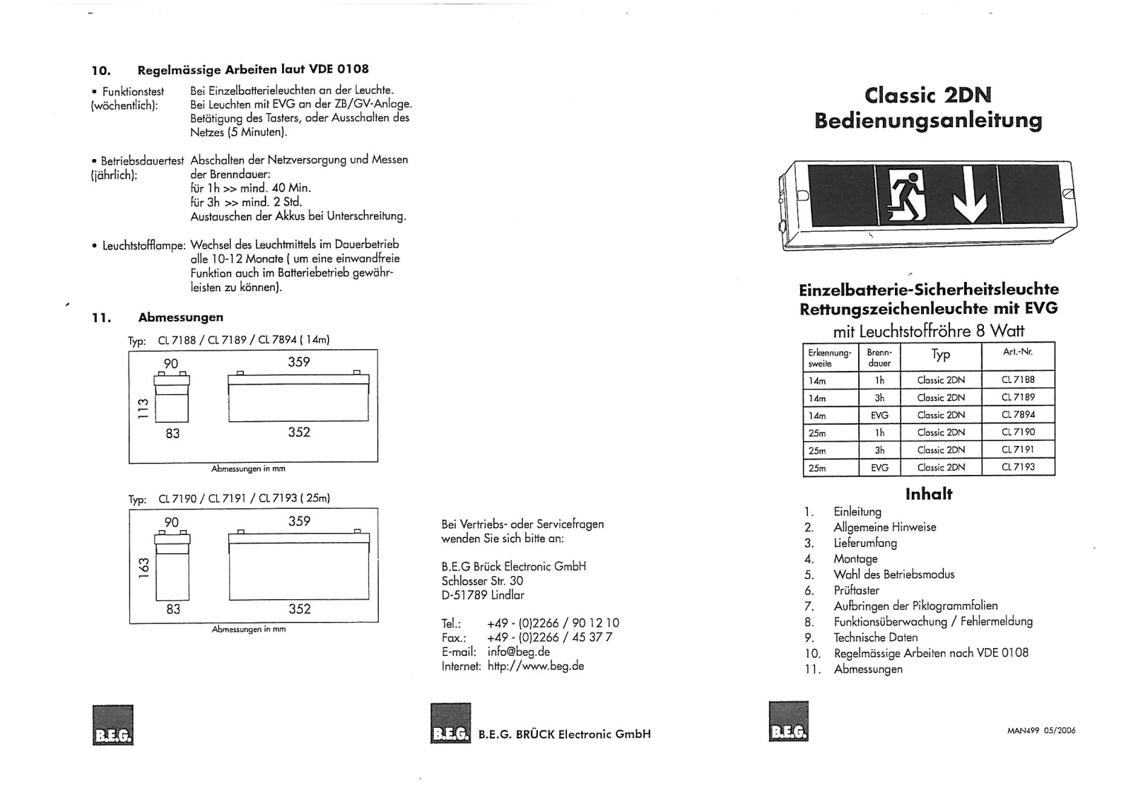 B.E.G. Brück Classic 2DN Operating Instructions