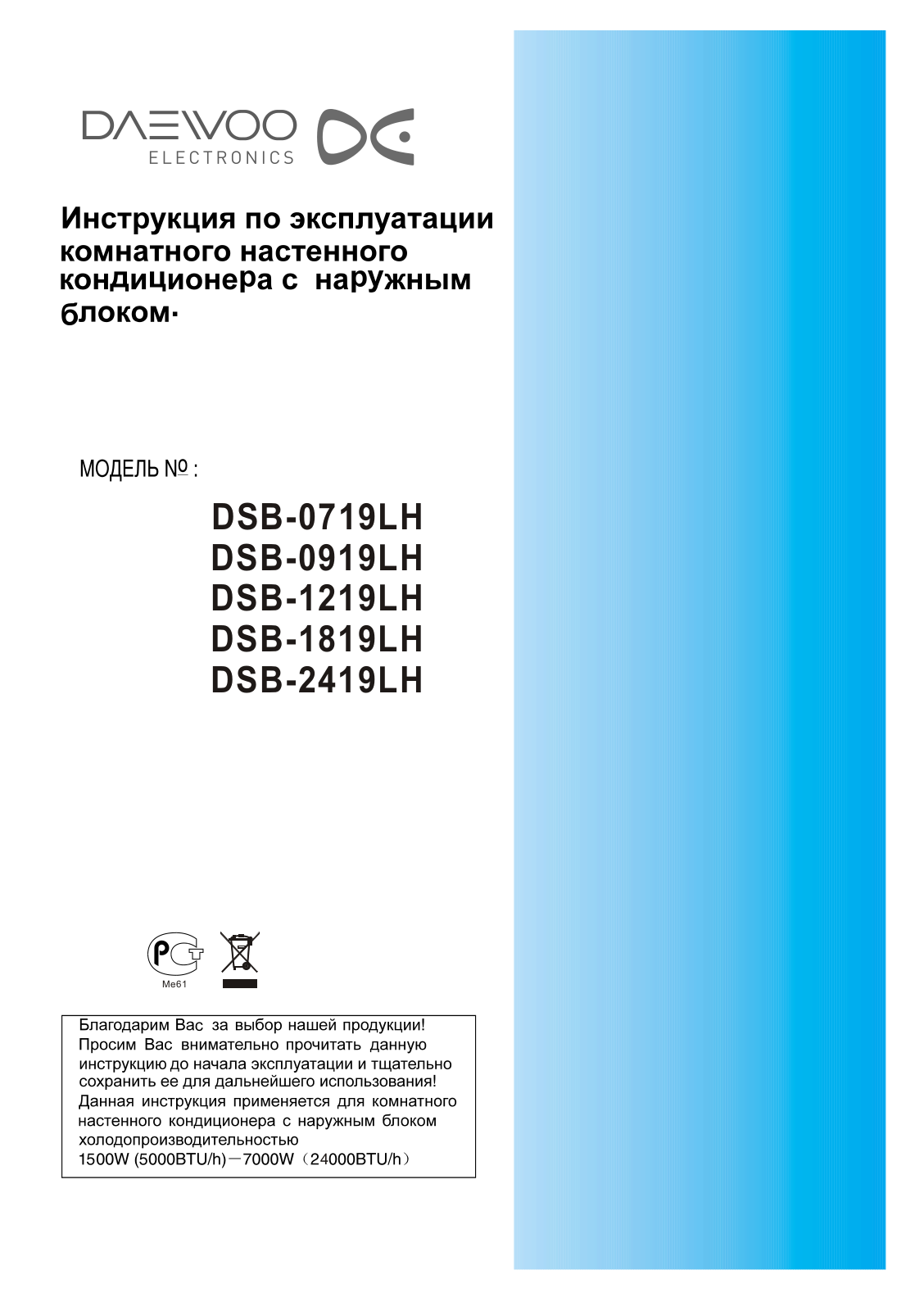 Daewoo DSB-0919LH, DSB-1219LH, DSB-1819LH, DSB-2419LH User Manual