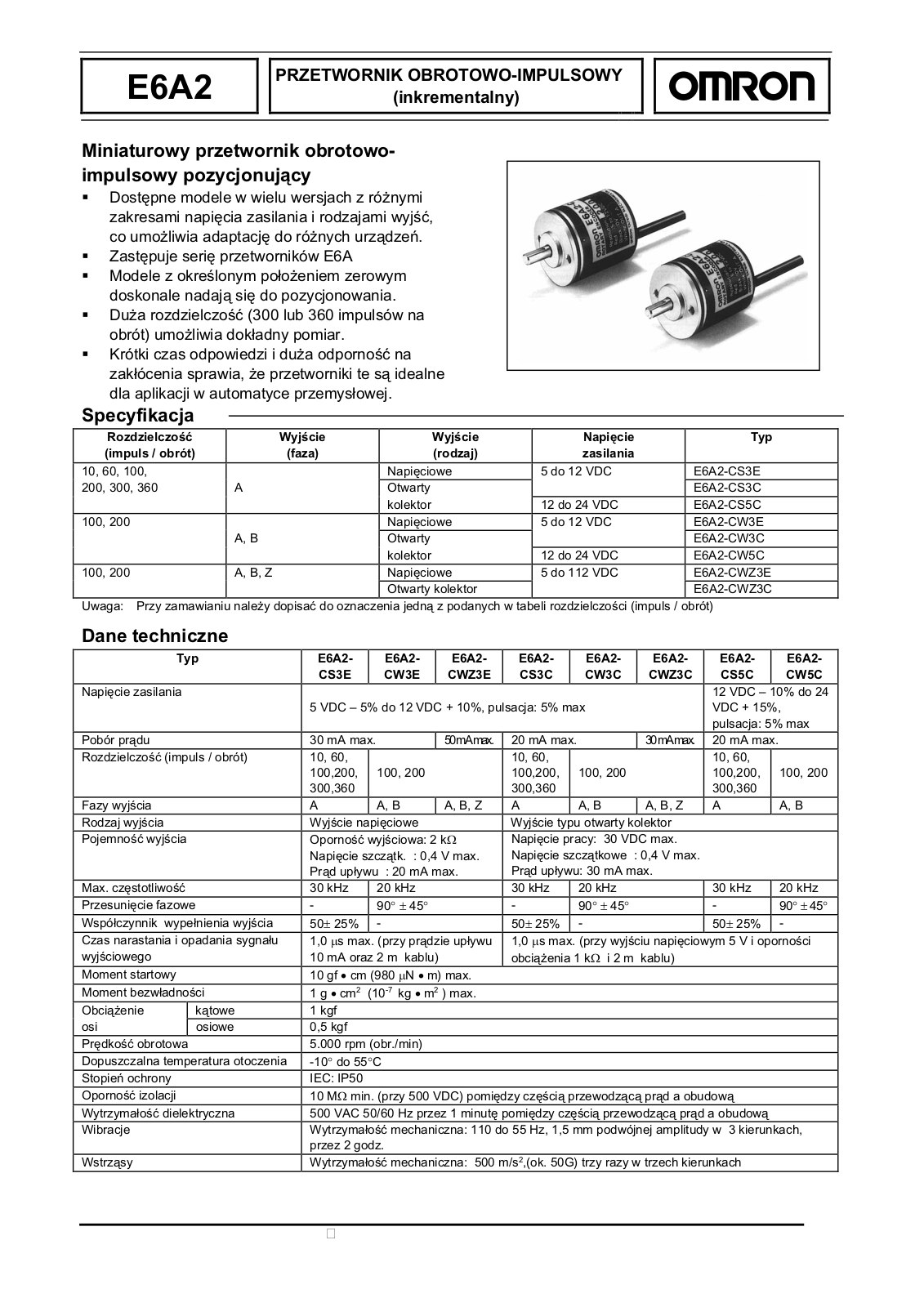 Omron E6A2 DATASHEET