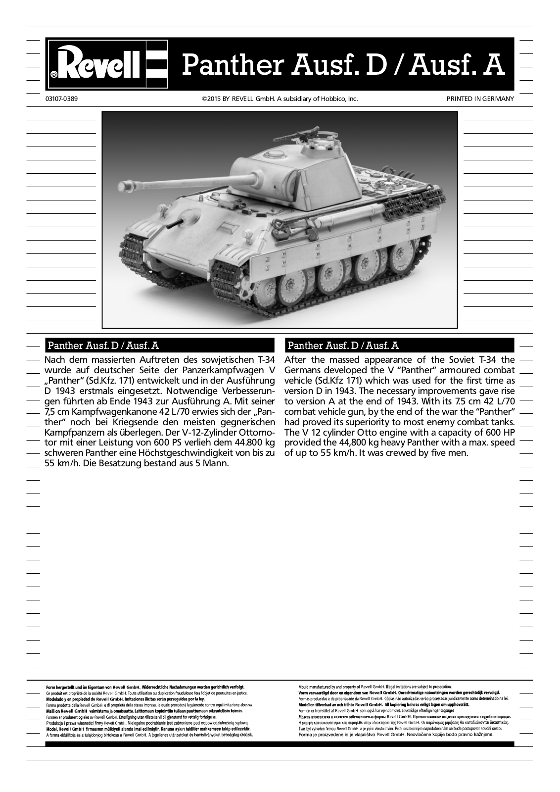 REVELL Panther Ausf. D, Panther Ausf. A Assembly Manual