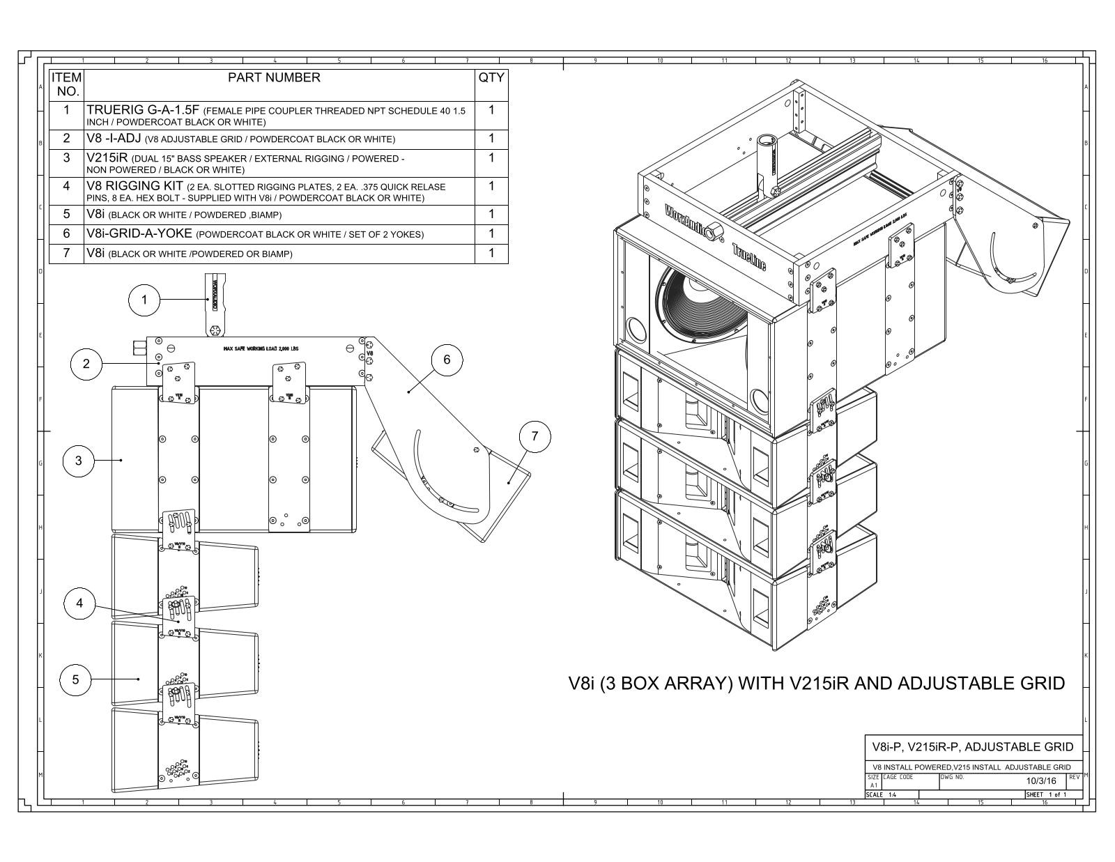 PreSonus V8-I-GRID-A, V8-I-GRID-ADJ, V8I-GRID-A-YOKE Data Sheet