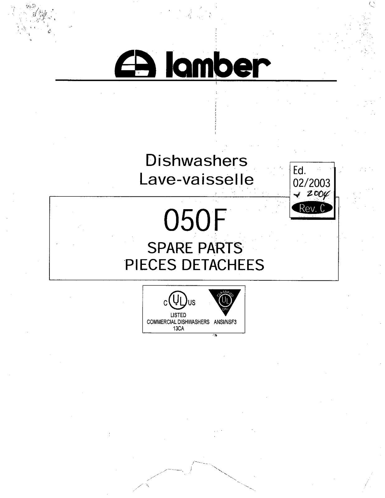 Lamber-Eurodib 050F PARTS LIST