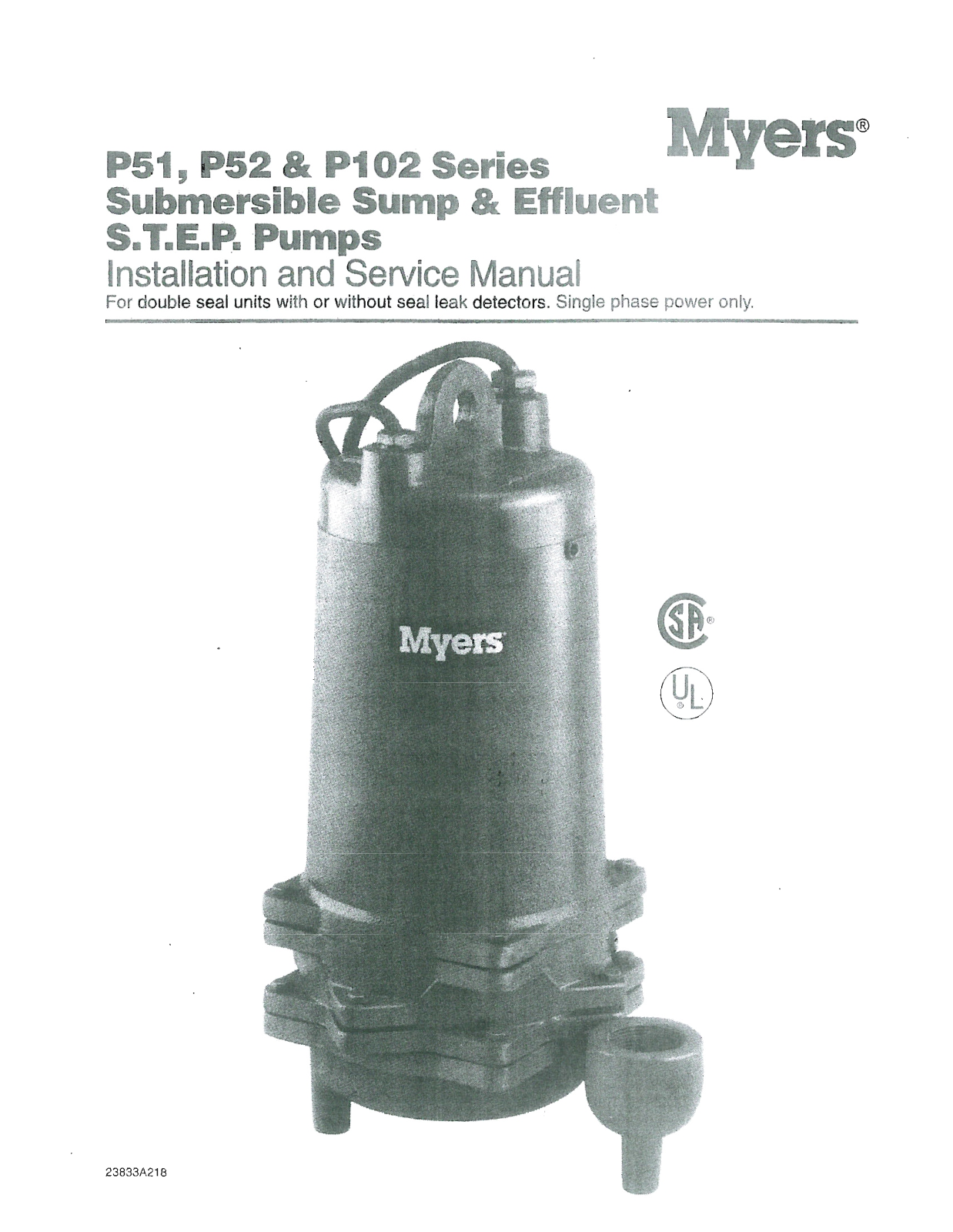 Myers P100 Installation Manual