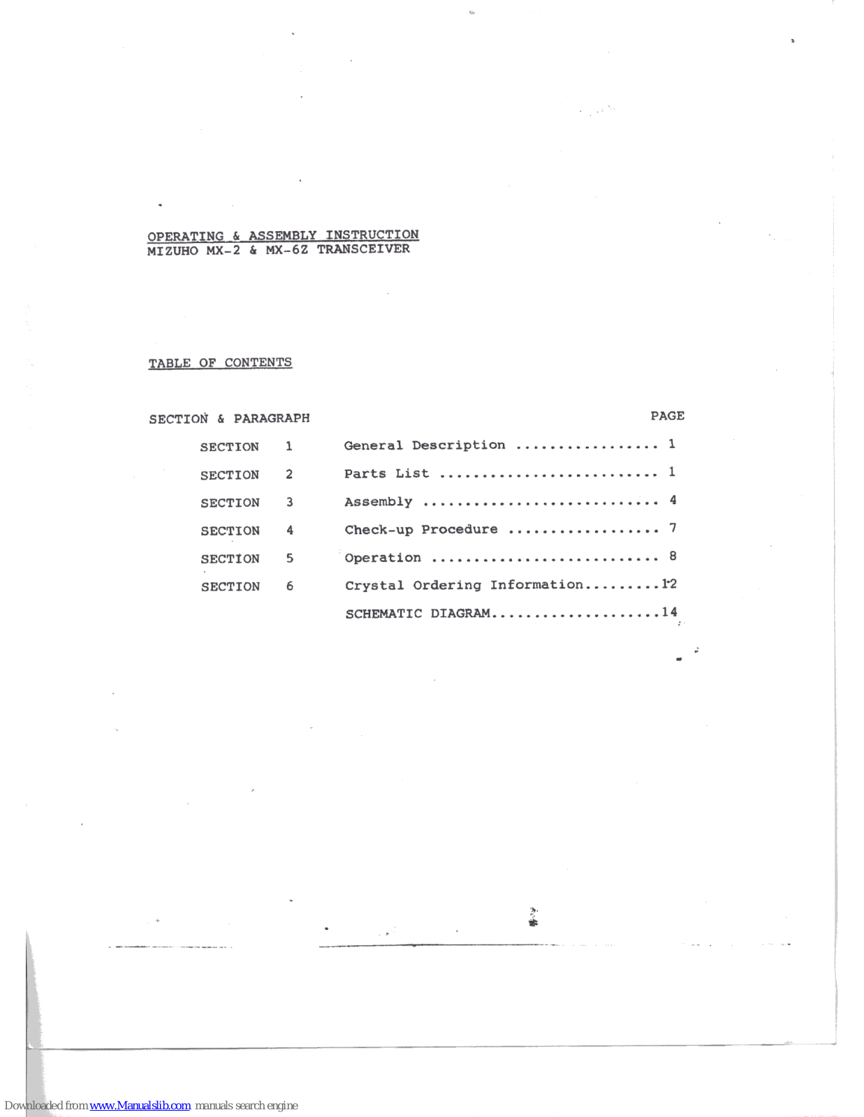 Mizuho MX-2, MX-6Z Assembly Instruction