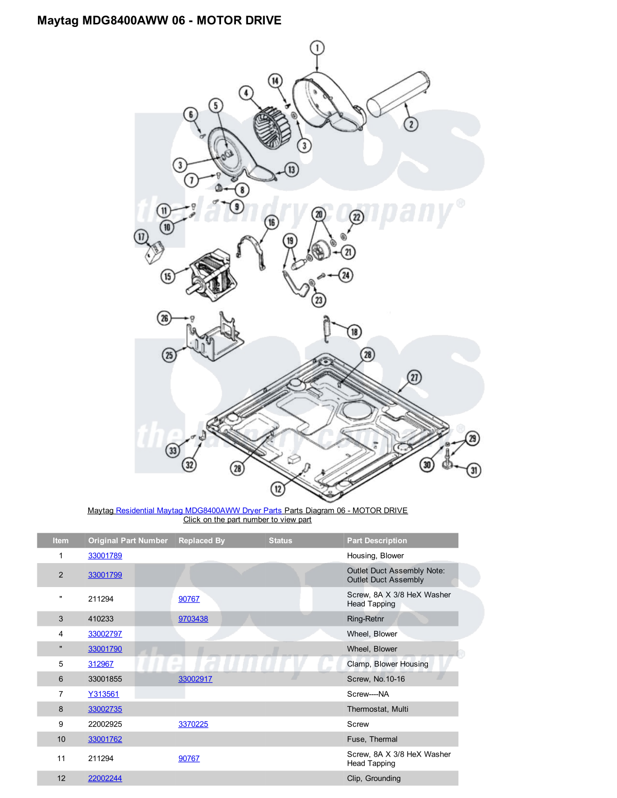 Maytag MDG8400AWW Parts Diagram