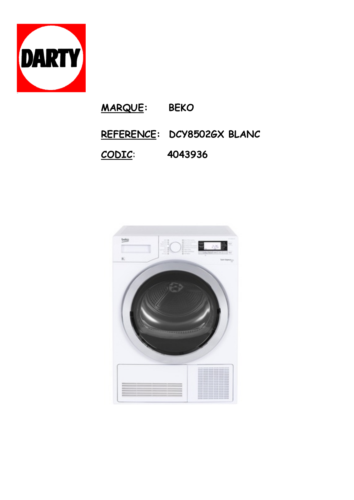 BEKO DCY8502GX User Manual