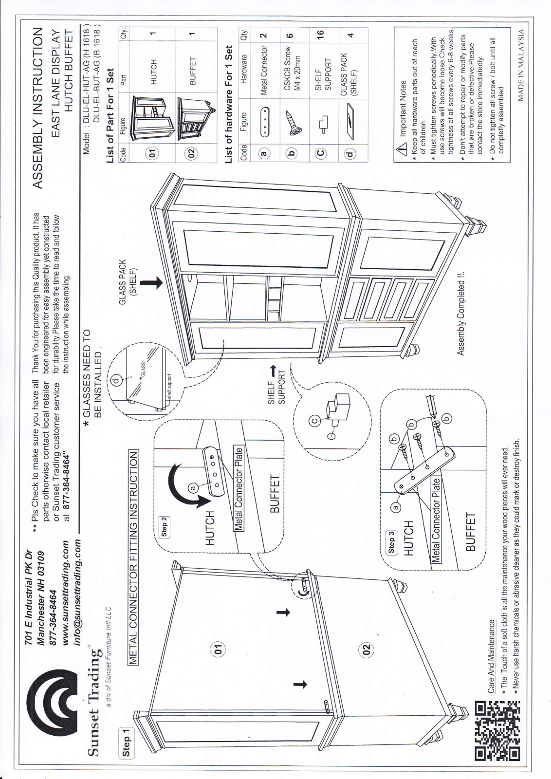 Sunset Trading DLUELBH Assembly Guide