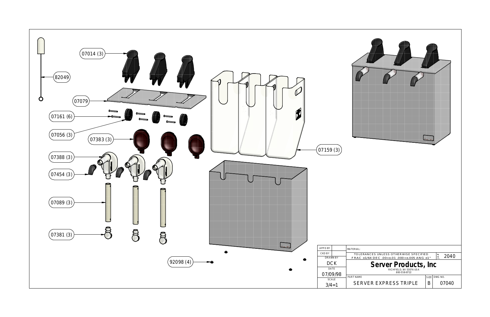 Server Products SE-3 07040 Parts List