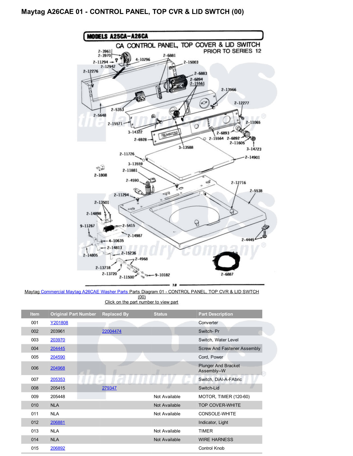 Maytag A26CAE Parts Diagram