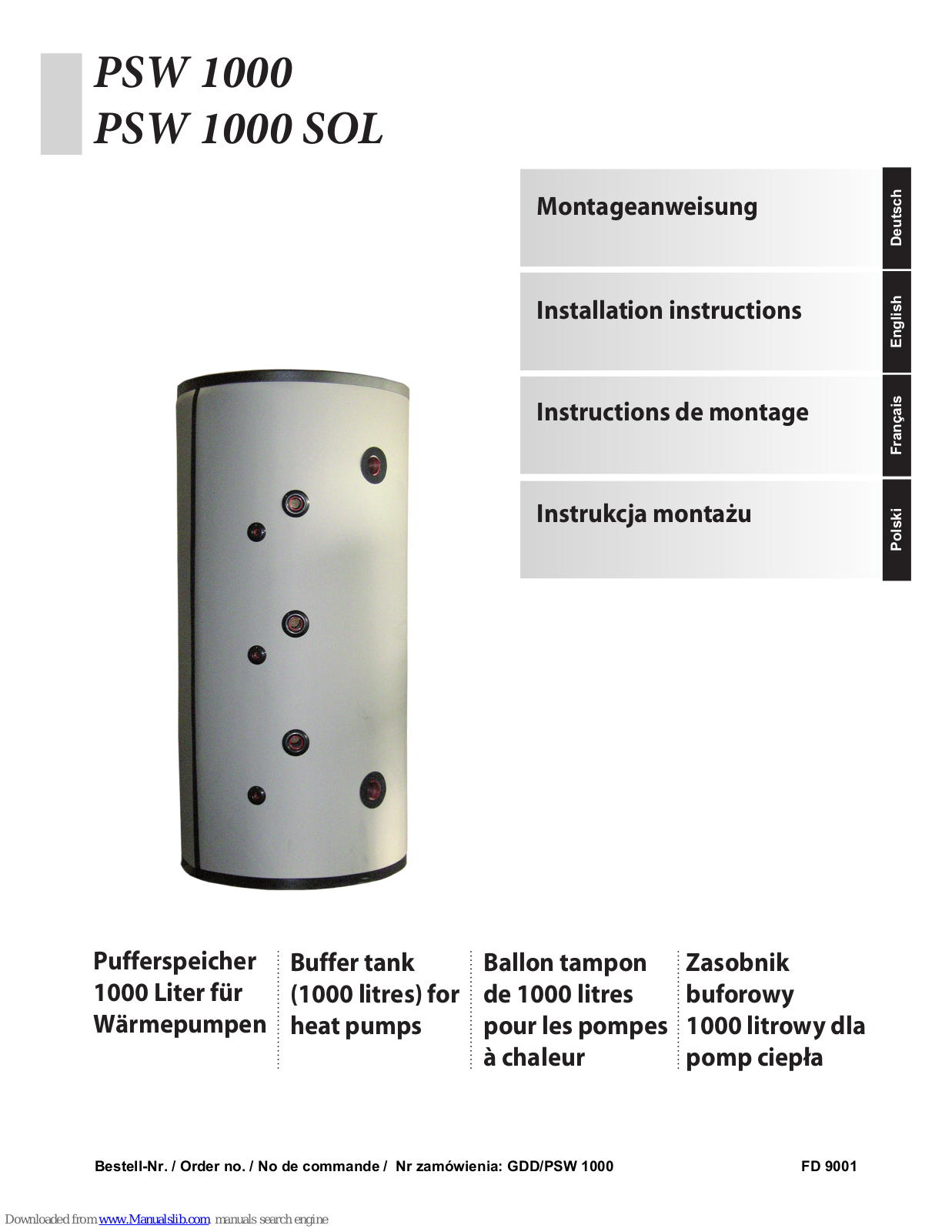 Dimplex PSW 1000, PSW 1000 SOL Installation Instructions Manual