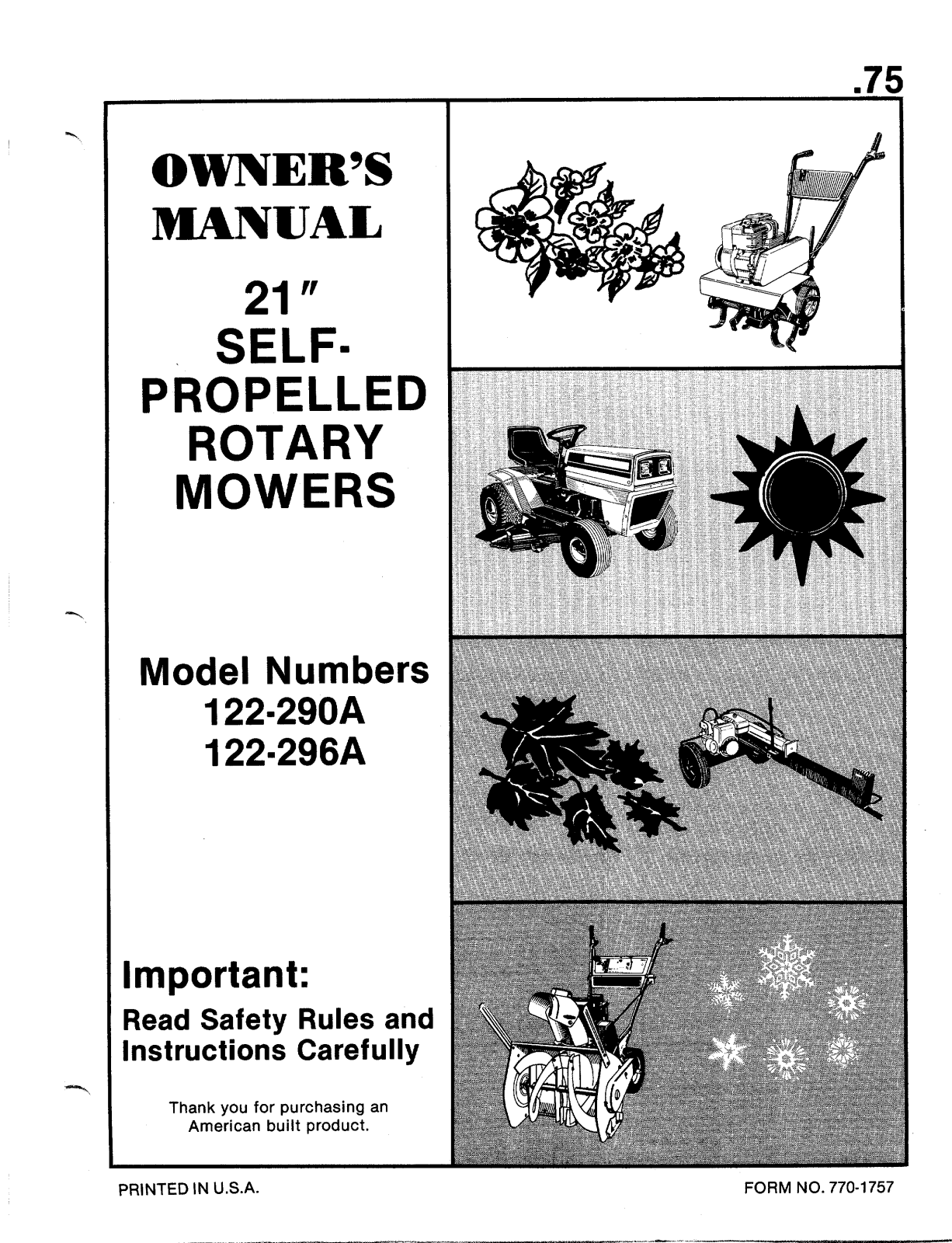 MTD 122-296A, 122-290A User Manual