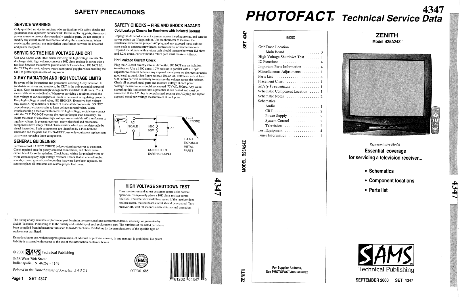 Zenith 4347 B25A24Z Service Manual