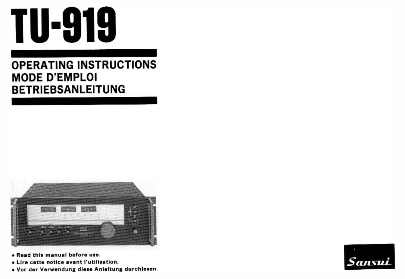 Sansui TU-919 Owners manual