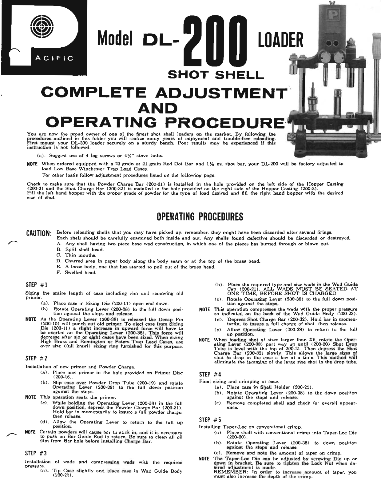 Pacific DL-200 Operating Instructions