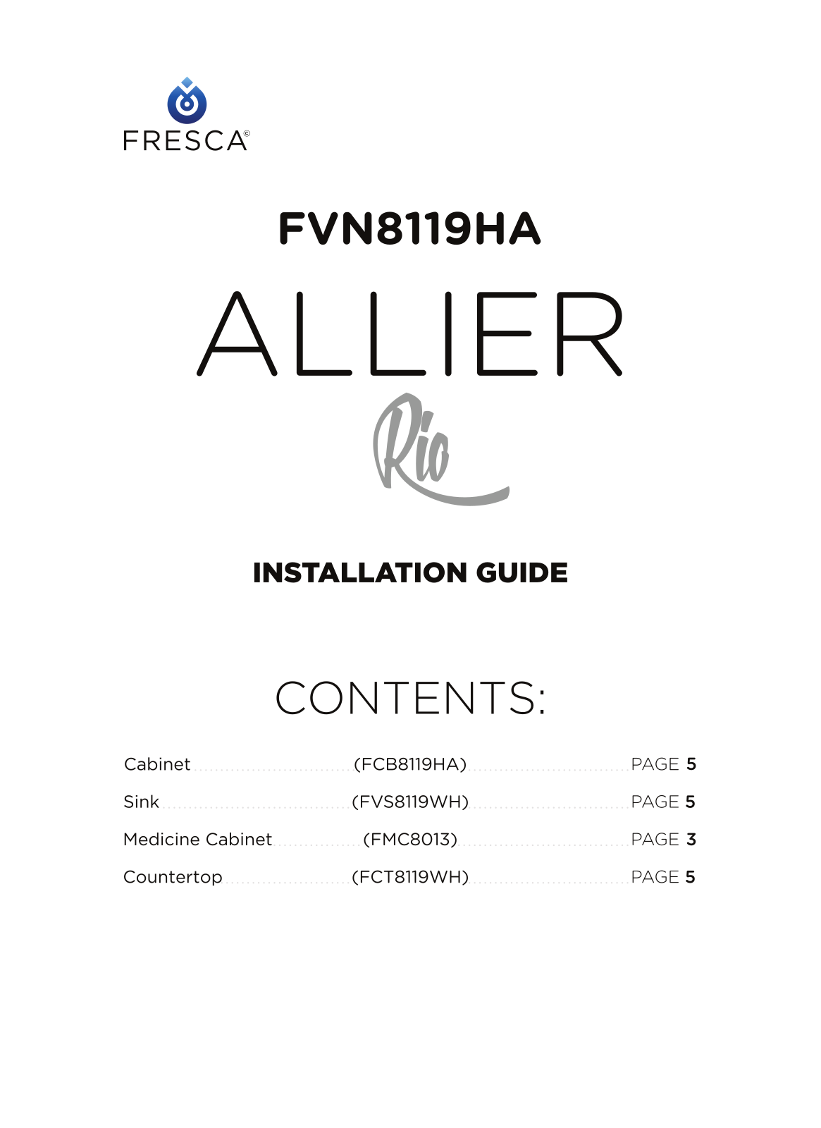 Fresca FVN8119HA Installation Manual