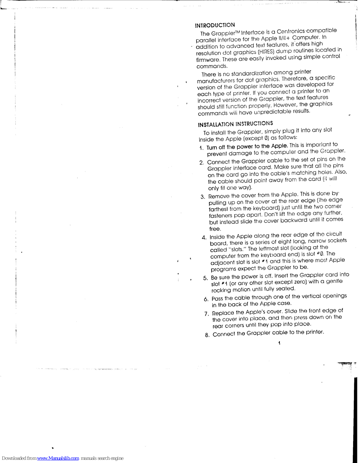Centronics Grappler Interface Installation Instructions Manual - ManualMachine.com
