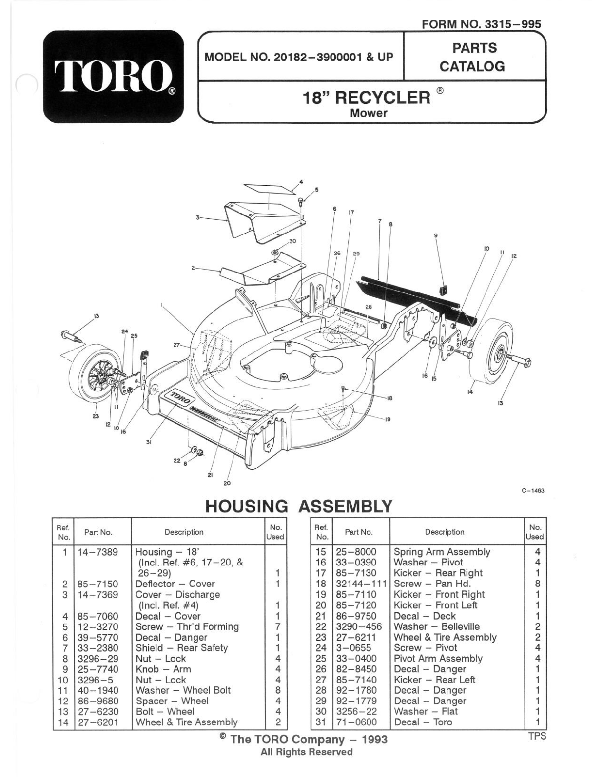 Toro 20182 Parts Catalogue