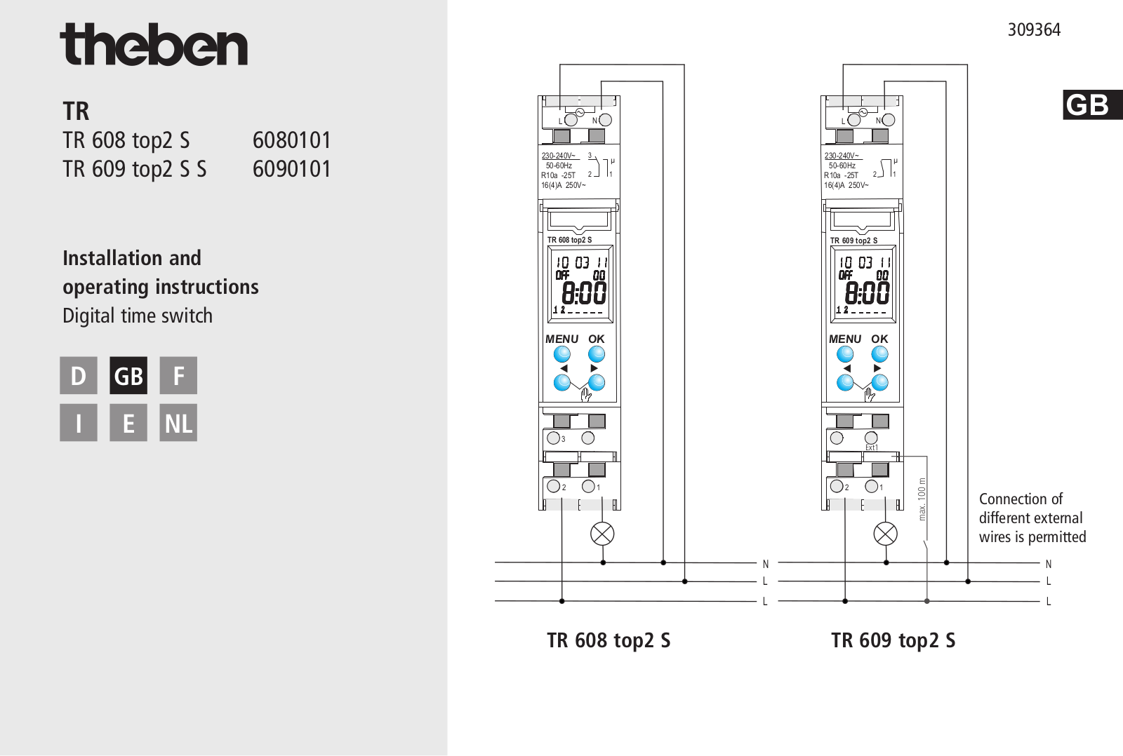 Theben TR 608 top2 S, TR 609 top2 S Installation And Operating Instructions Manual