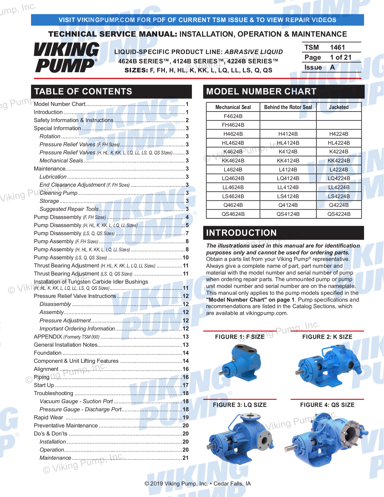 Viking pump 4124B Series, FH4624B, 4224B Series, F4624B, H4624B Installation, Operation & Maintenance Instructions Manual