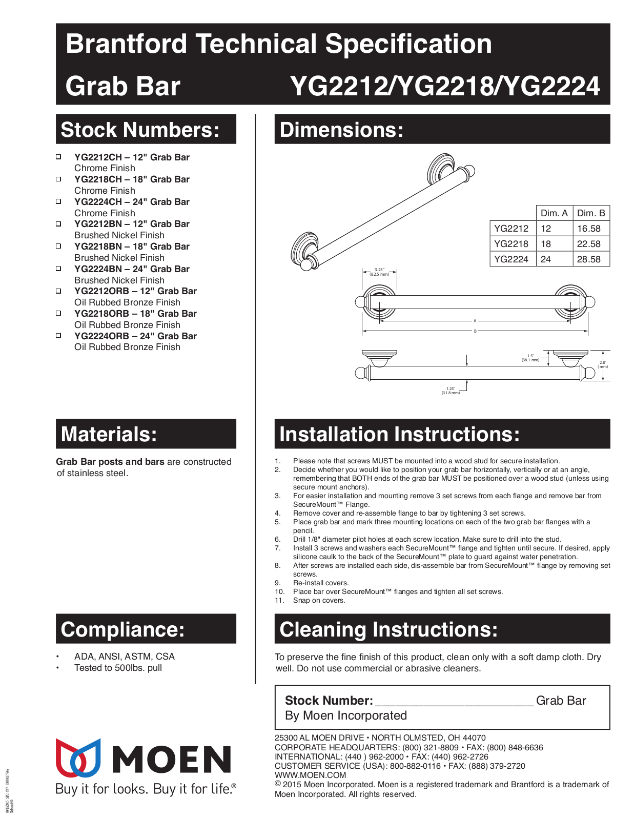 Moen MOE8615 Specifications - ManualMachine.com
