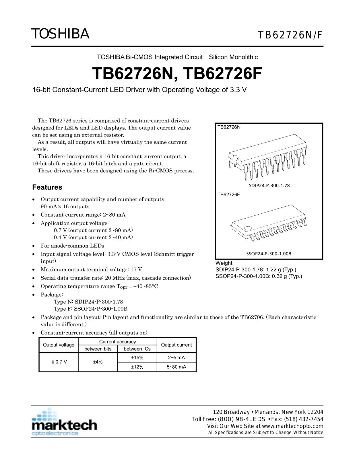 Marktech TB62726N, TB62726F Datasheet